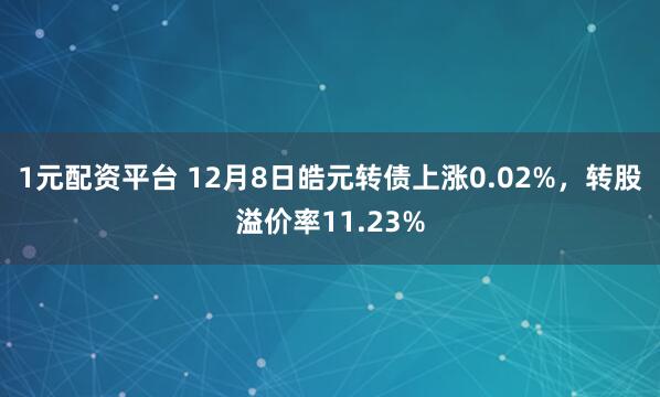 1元配资平台 12月8日皓元转债上涨0.02%,转股溢价率11.23%